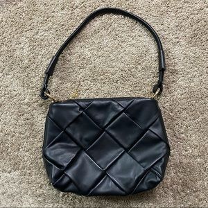 Valentina Fiore Black Genuine Leather Weave Shoulder Bag Purse Made in Italy
